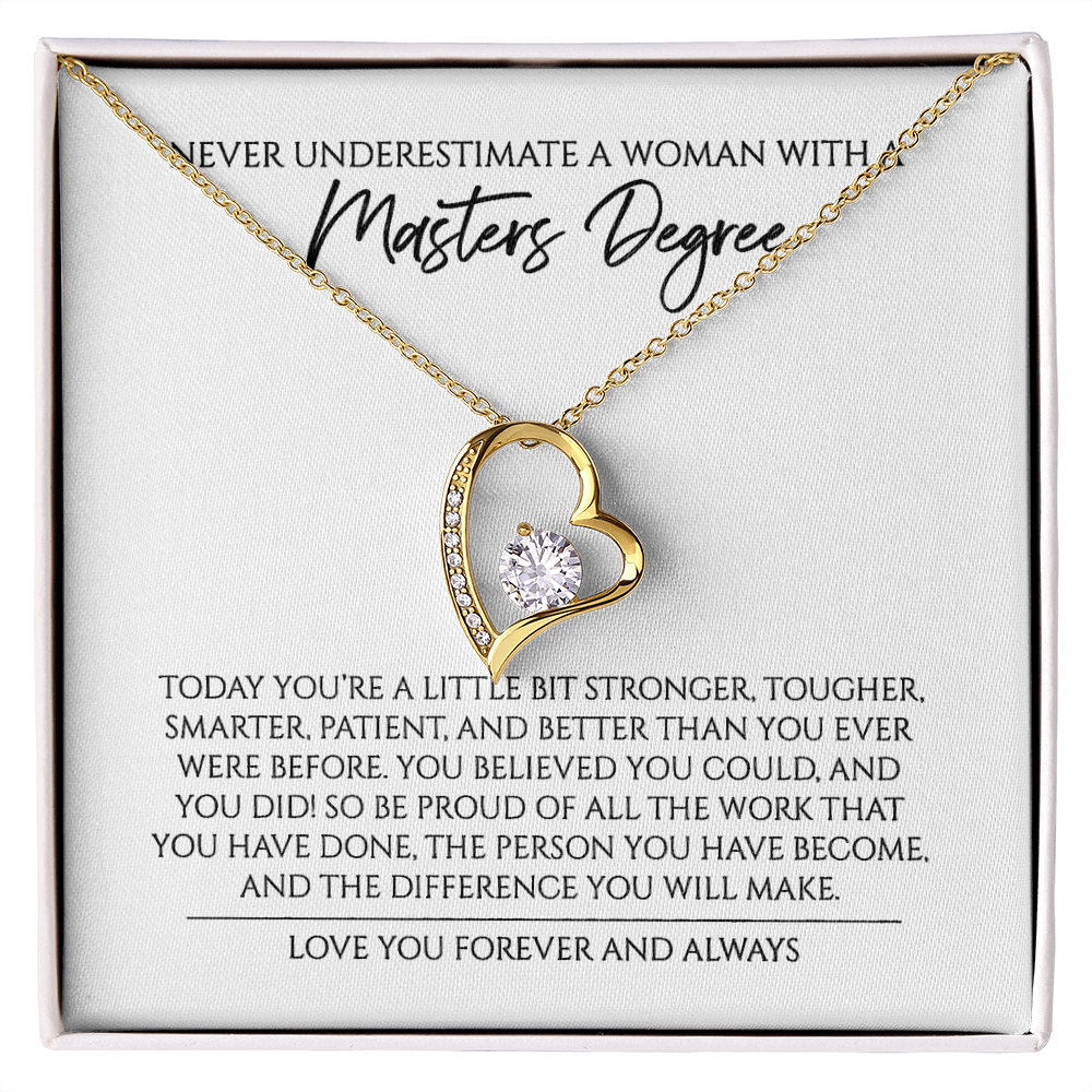 Never Underestimate A Woman With A Master Degree Graduation Gift For Master Forever Love Necklace