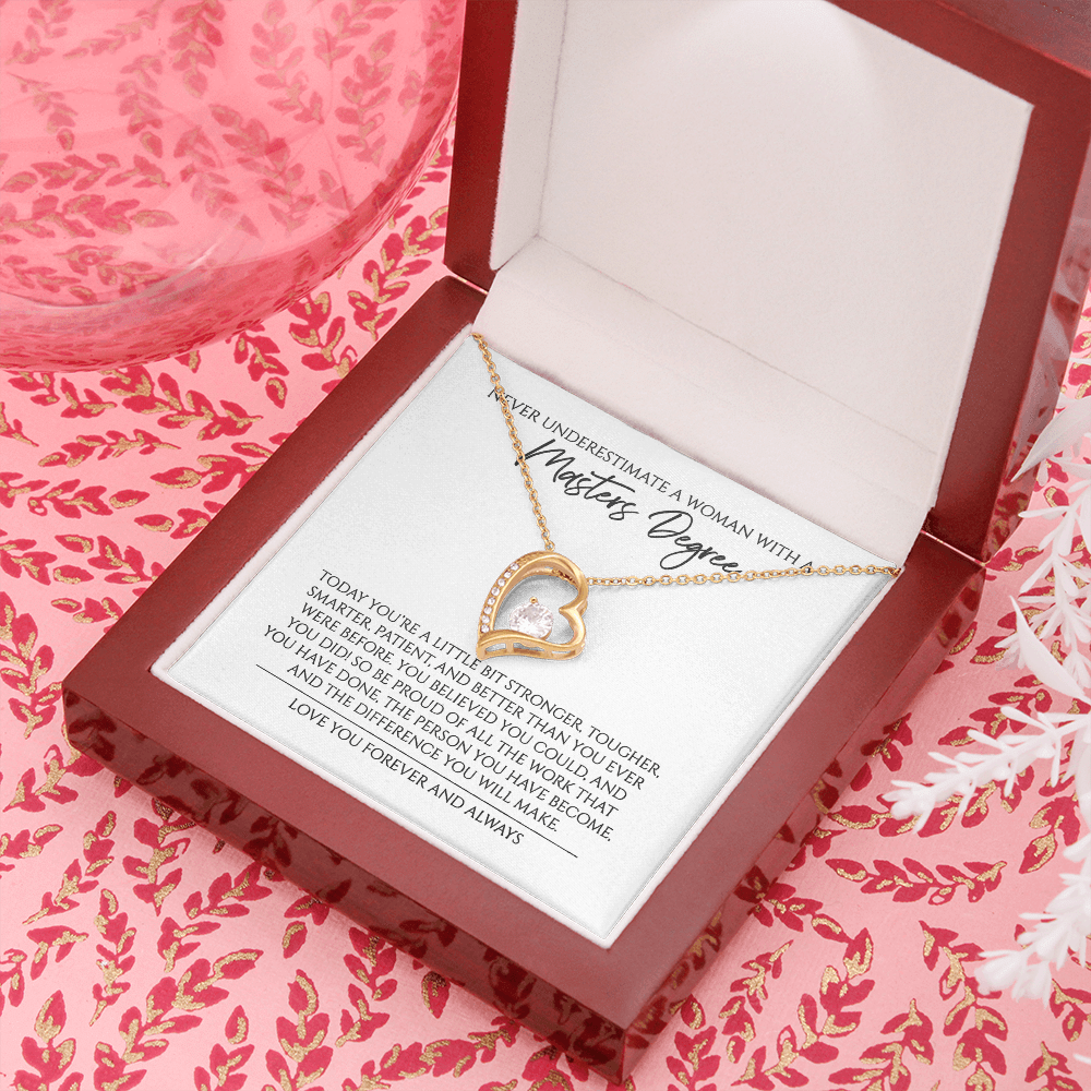 Never Underestimate A Woman With A Master Degree Graduation Gift For Master Forever Love Necklace