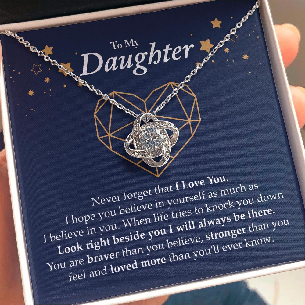 Perfect Gift For Daughter You Are Braver Than You Believe 14K White Gold Love Knot Necklace