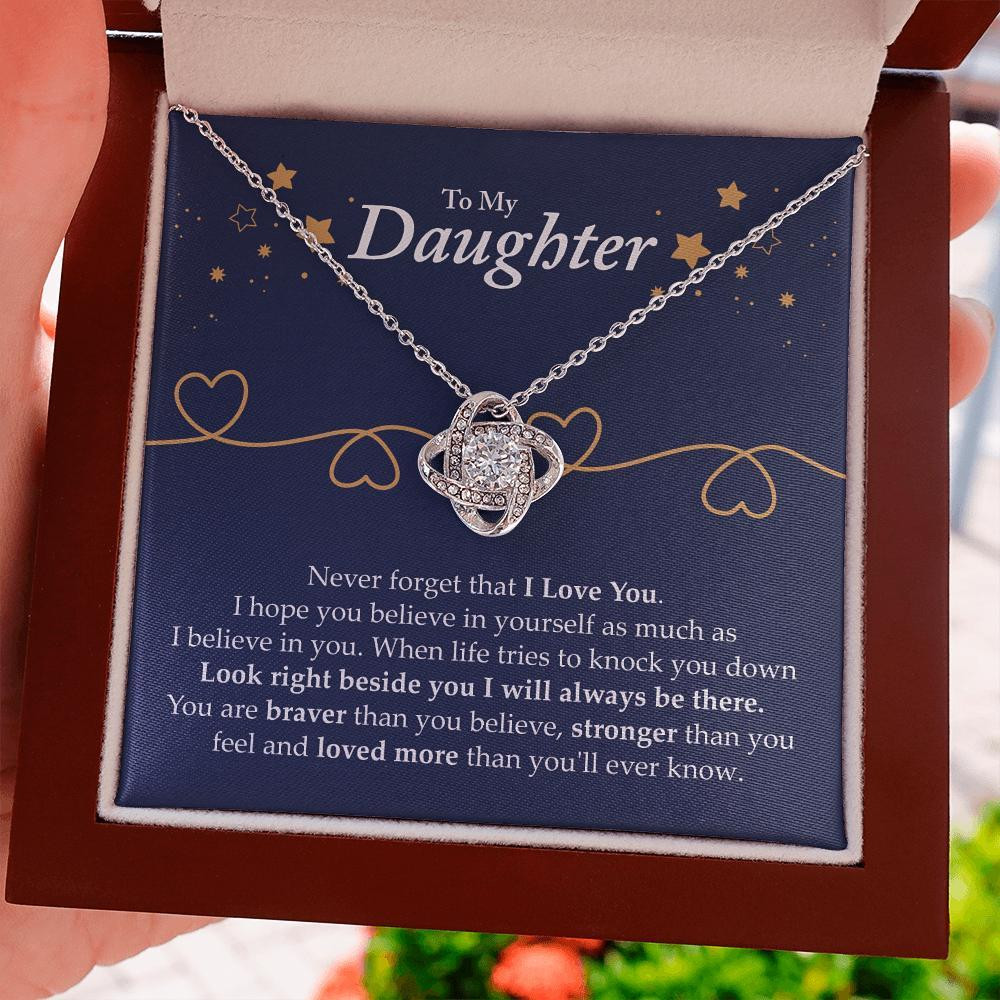 Perfect Gift For Daughter You Are Stronger Than You Feel 14K White Gold Love Knot Necklace