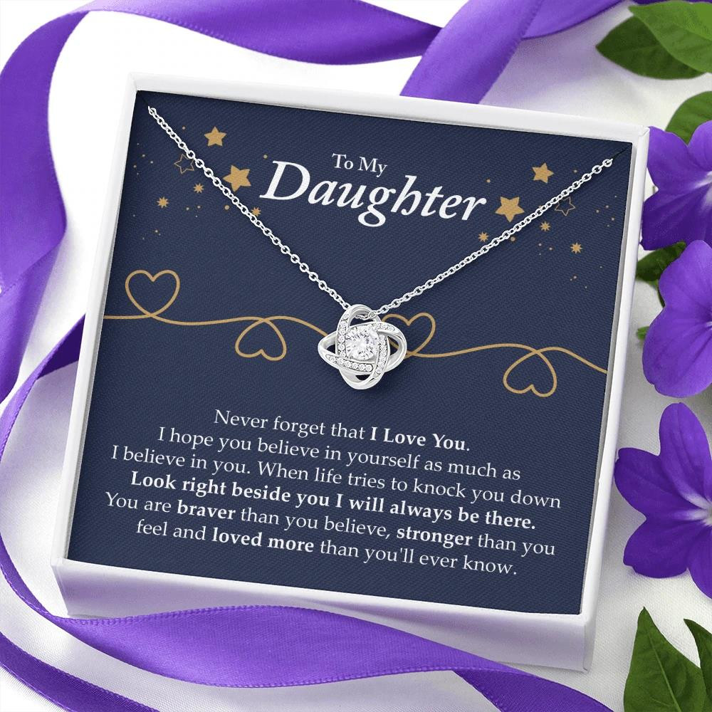 Perfect Gift For Daughter You Are Stronger Than You Feel 14K White Gold Love Knot Necklace