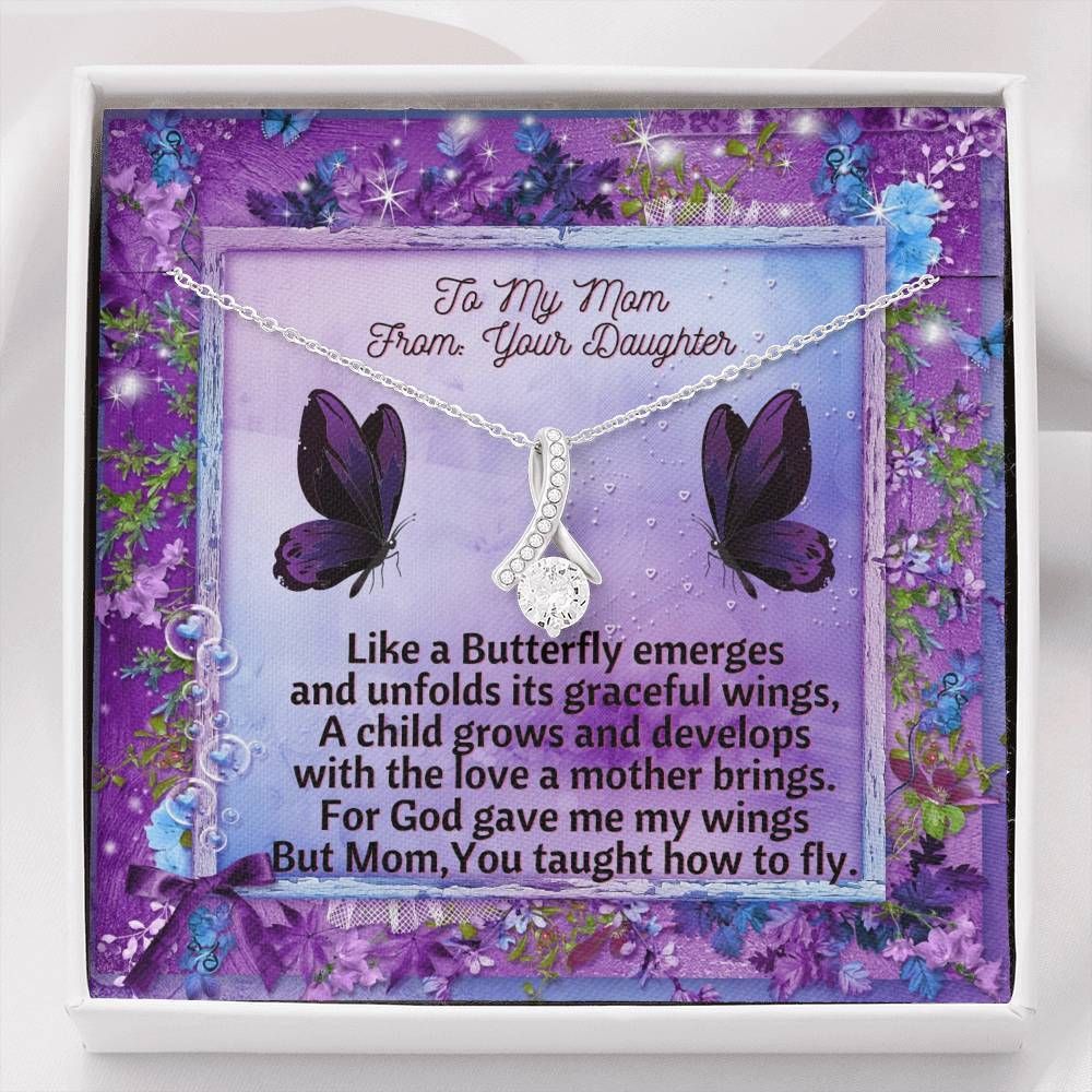 Purple Butterflies Gift For Mom Like A Butterfly Emerges 14K White Gold Alluring Beauty Necklace