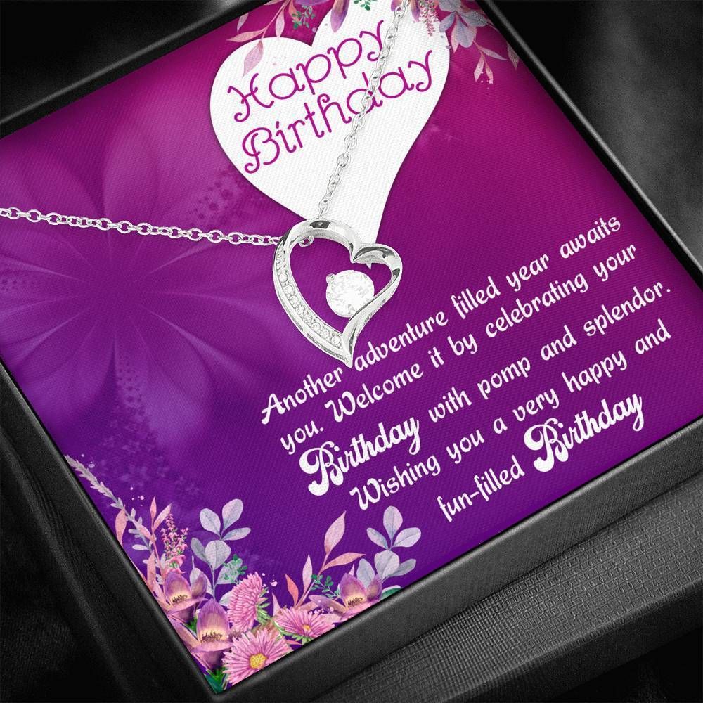 Purple Gift For Daughter Wishing You A Very Happy And Fun-filled Birthday 14K White Gold Forever Love Necklace