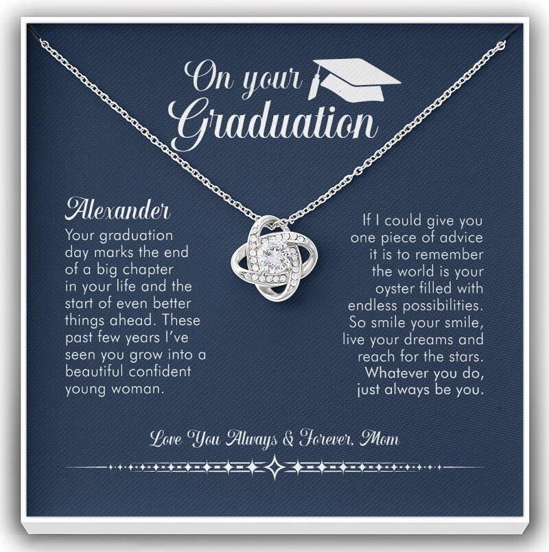 Reach For The Stars Graduation Gift For Daughter Custom Name Love Knot Necklace