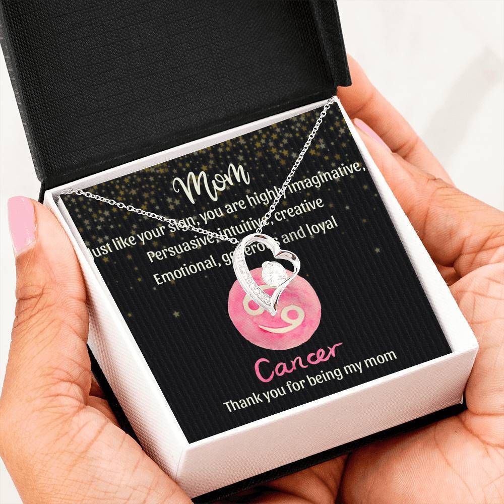 Thank For Being My Mom Gift For Cancer Zodiac Mom 14K White Gold Forever Love Necklace
