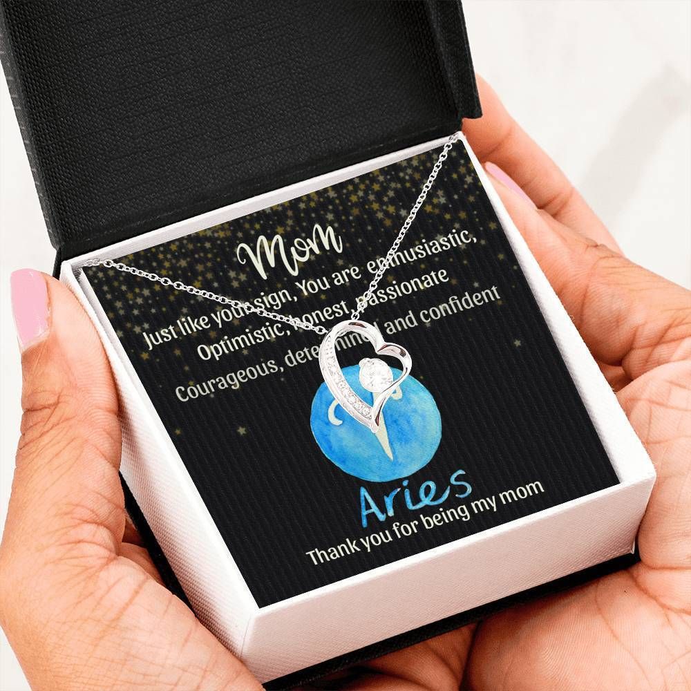 Thanks For Being My Mom Gift For Aries Mom 14K White Gold Forever Love Necklace