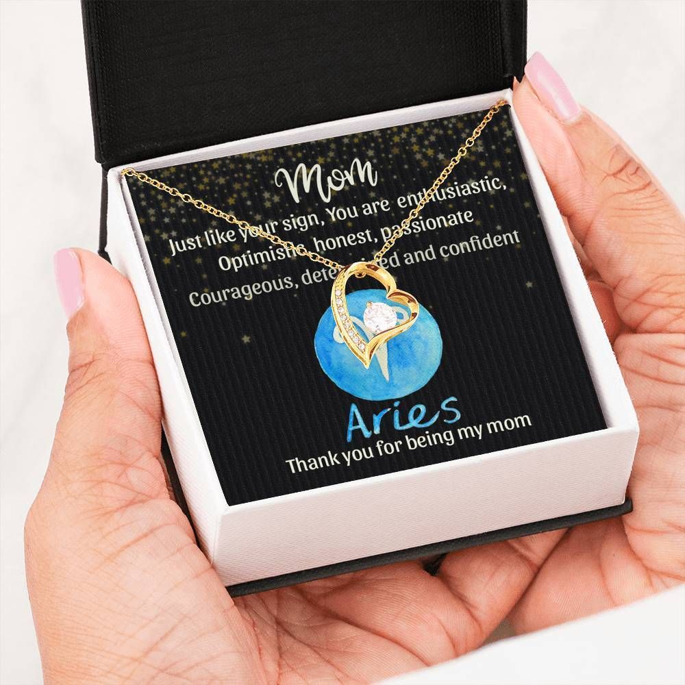 Thanks For Being My Mom Gift For Aries Mom 14K White Gold Forever Love Necklace