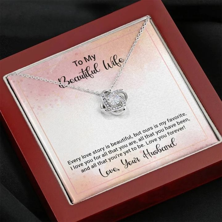 To My Beautiful Wife Happy Anniversary Love Knot Necklace