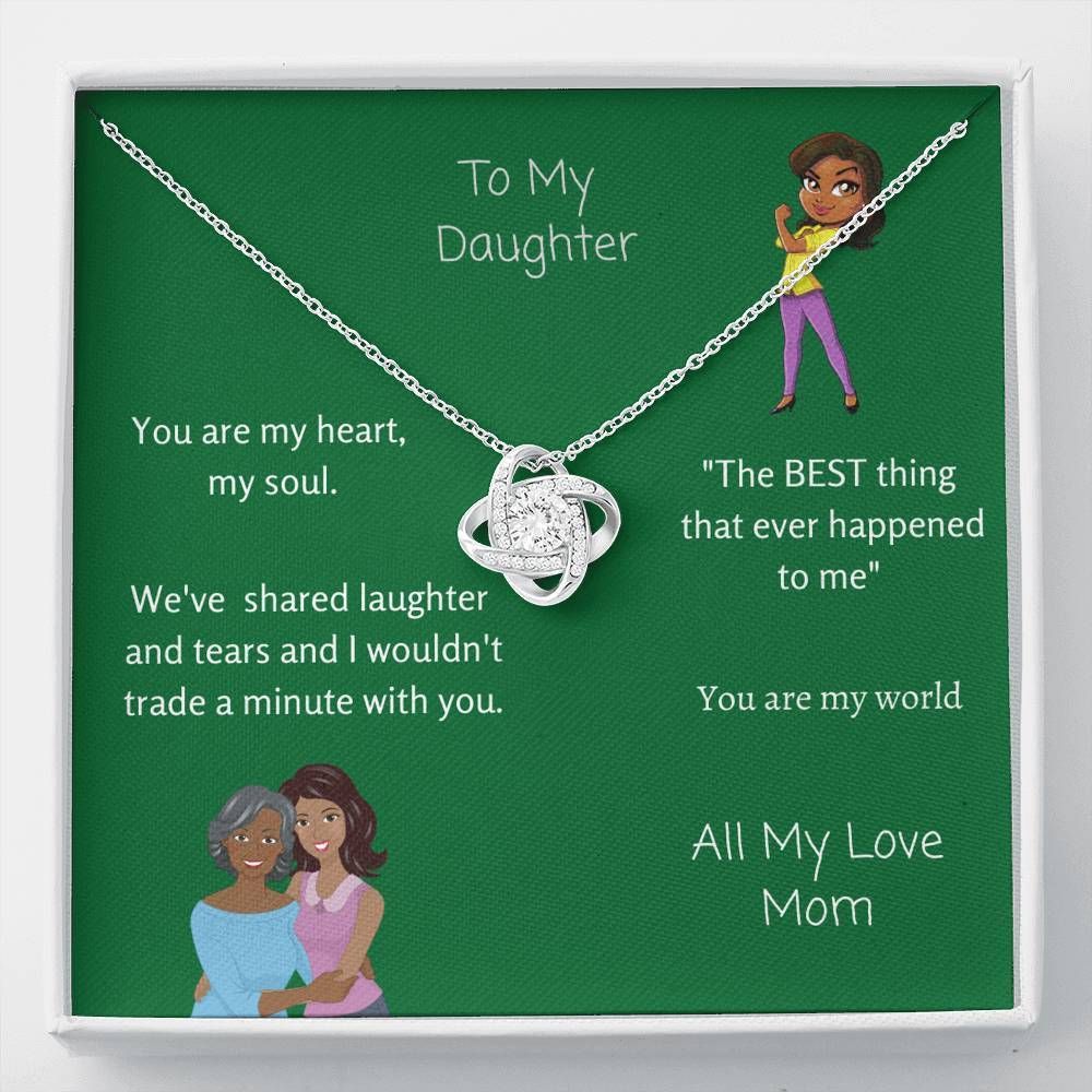 To My Daughter You Are My Heart Green Love Knot Necklace