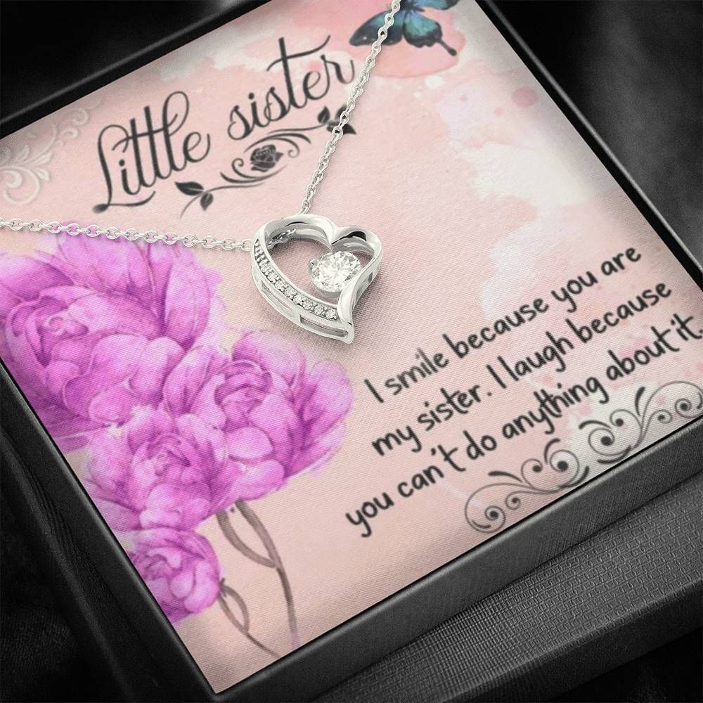 To My Little Sister I Laugh Because You Purple Flowers Forever Love Necklace