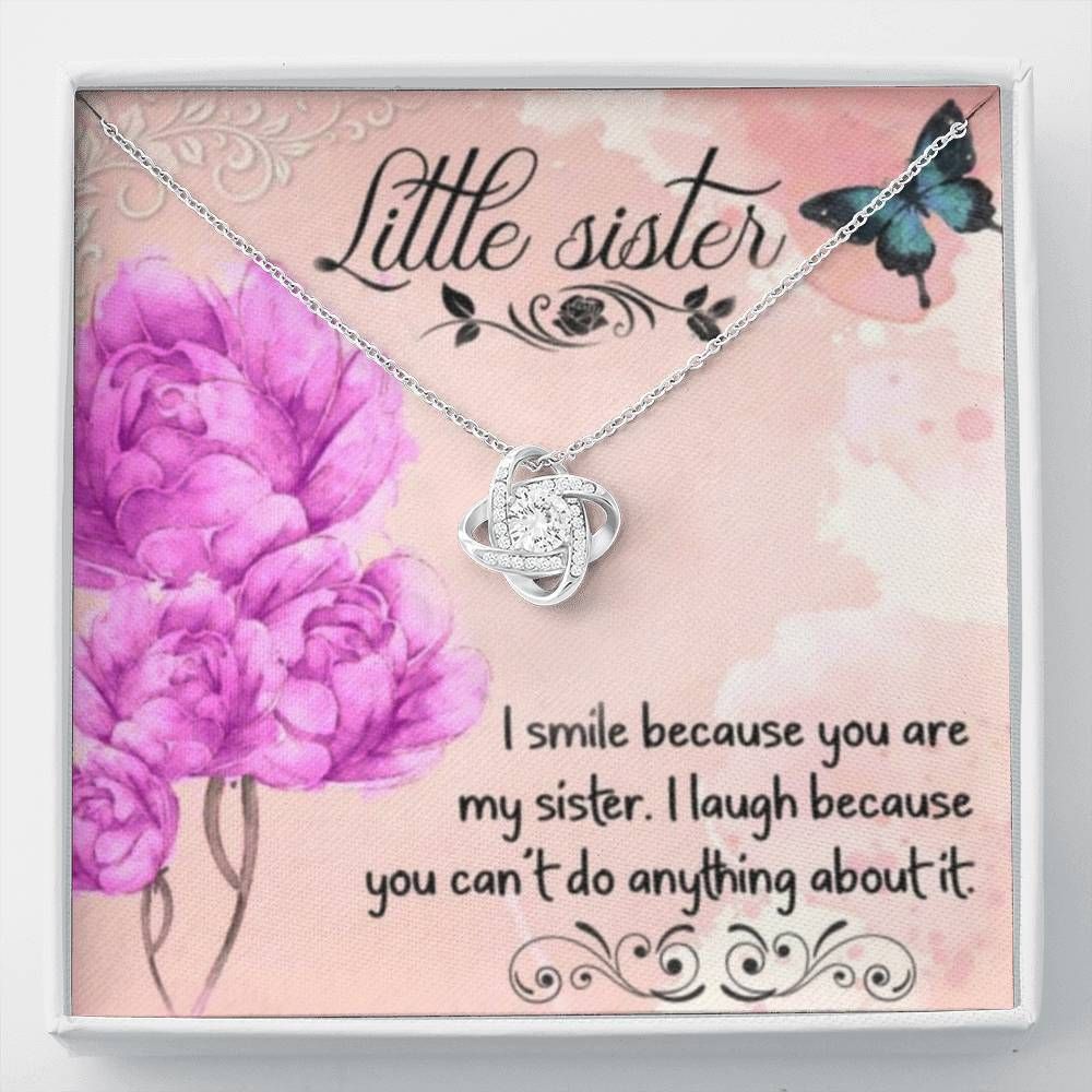 To My Little Sister I Smile Because You're My Sister Love Knot Necklace