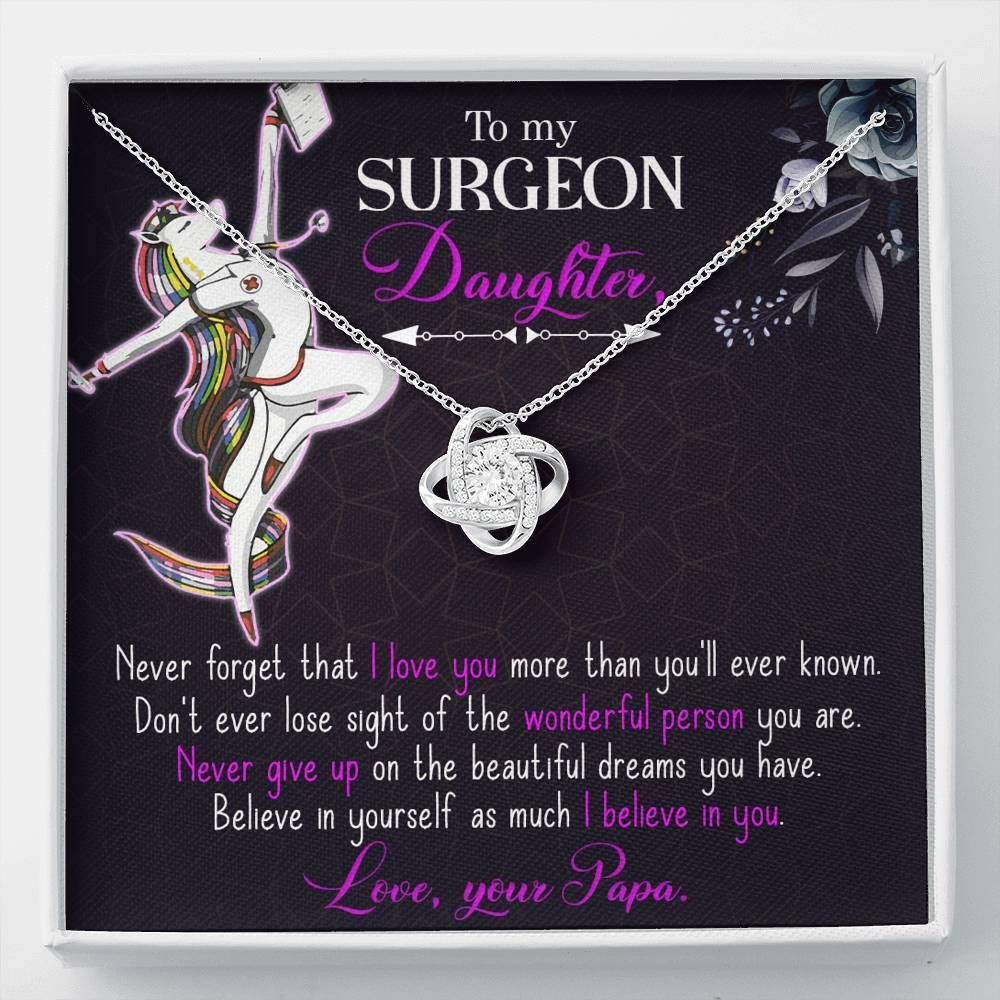 To My Surgeon Daughter Funny Unicorn Never Give Up Love Knot Necklace