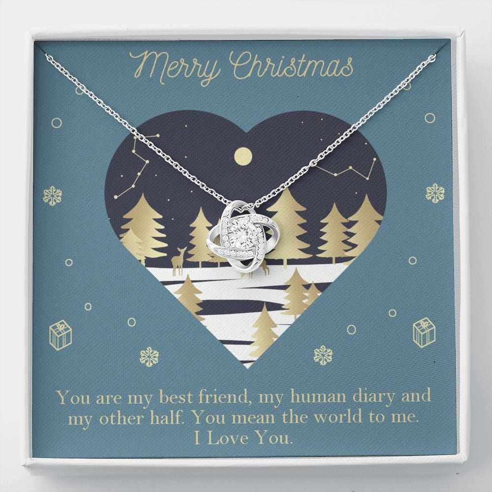 You Are My Other Half Gift For Her 14K White Gold Love Knot Necklace