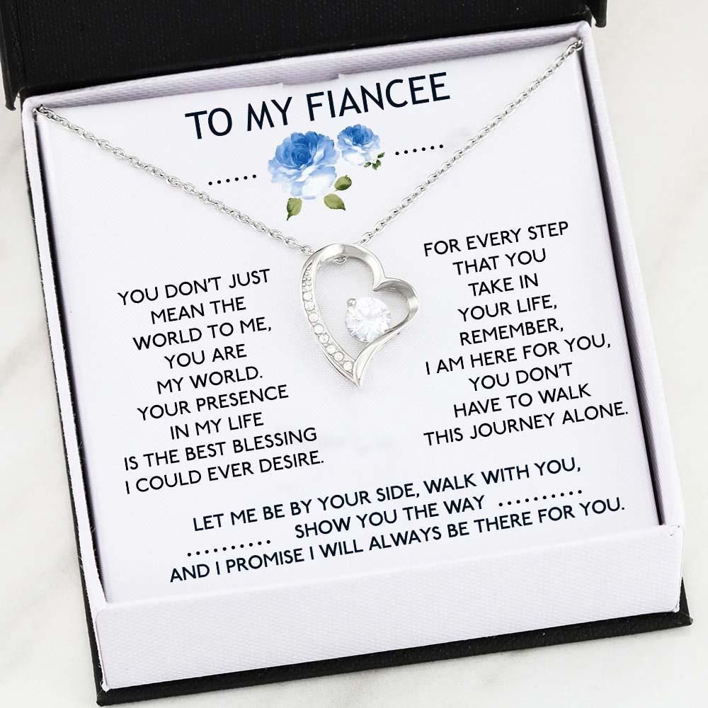 You Are My World Gift For Fiancee 14k White Gold Forever Love Necklace