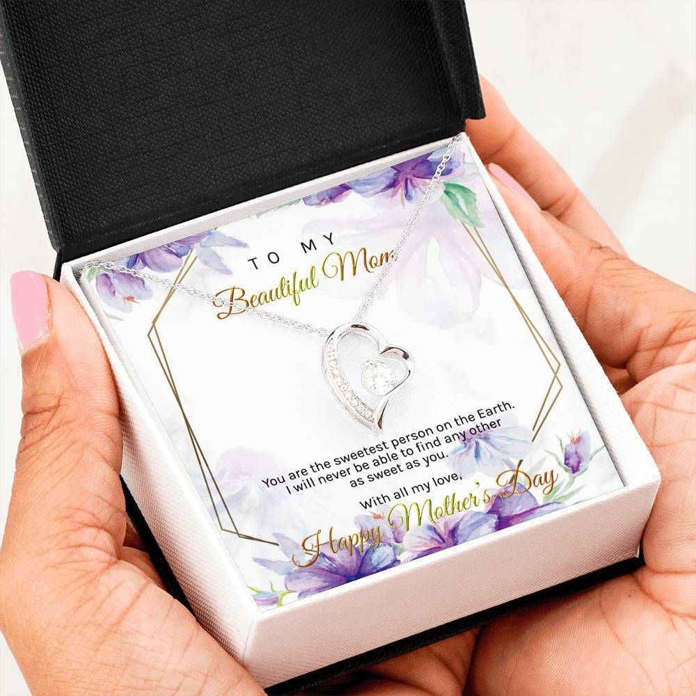 You're The Sweetest Person On The Earth 14K White Gold Forever Love Necklace Gift For Mom
