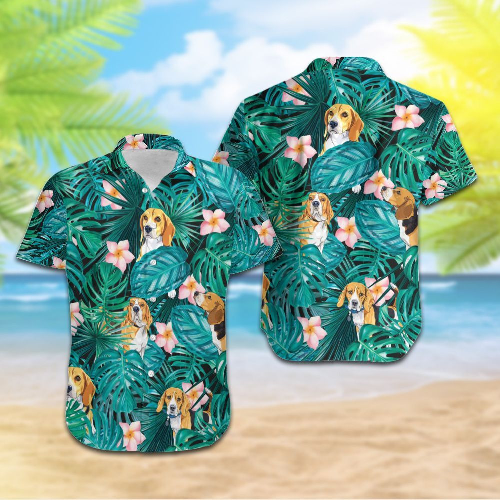 Beagle Plumeria Banana Leaves Men Women Kids Hawaiian Shirt, Men Women Hawaiian Shirt and Short Set