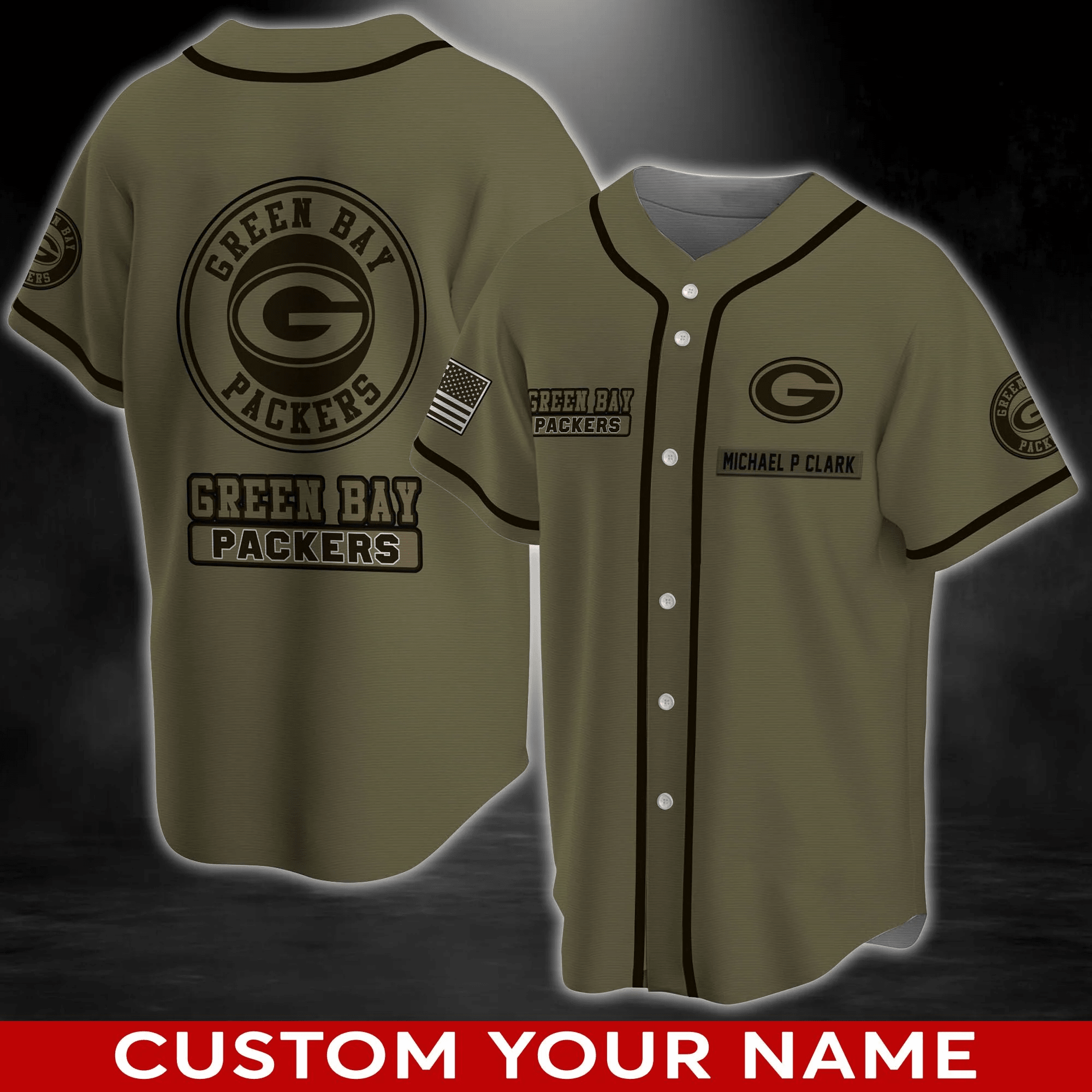 Green Bay Packers Custom Baseball Jersey Shirt - Personalized NFL Sportswear