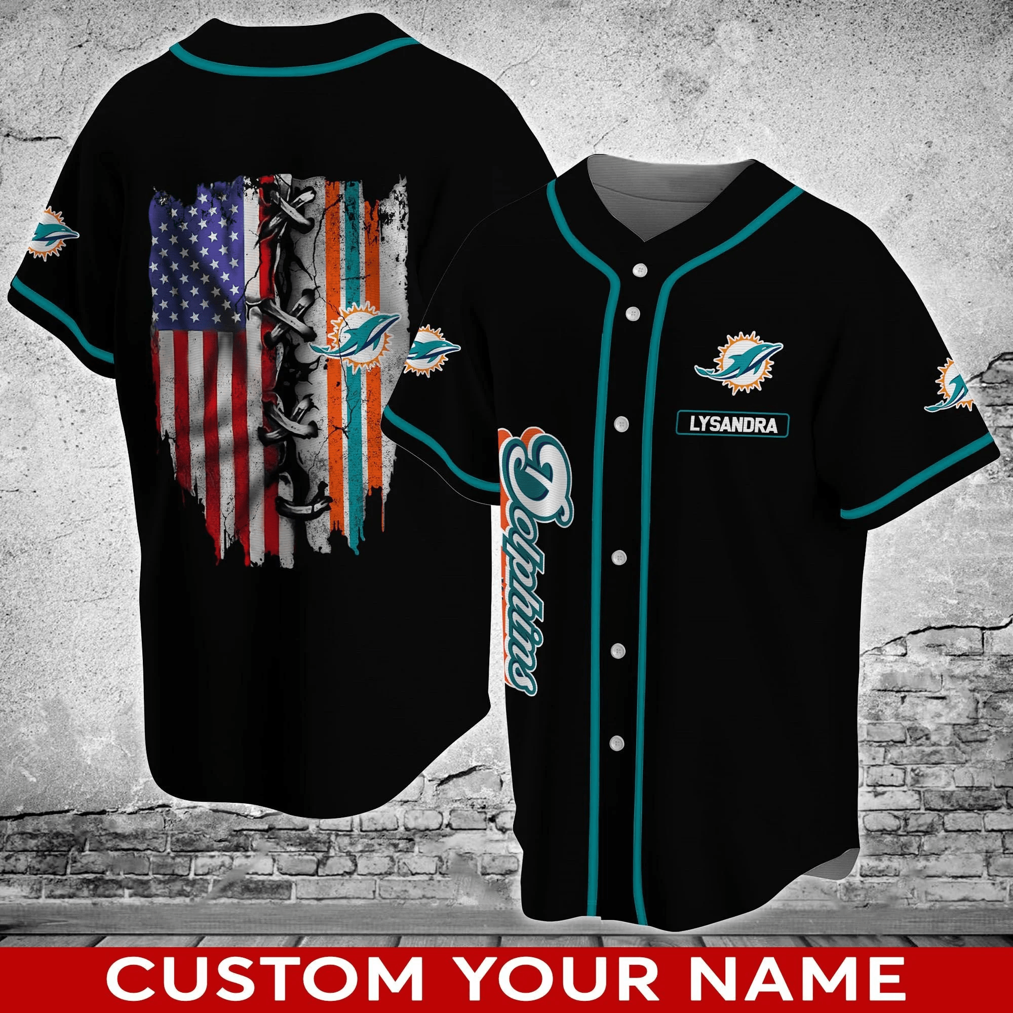 Miami Dolphins NFL Personalized Custom Name Baseball Jersey Shirt