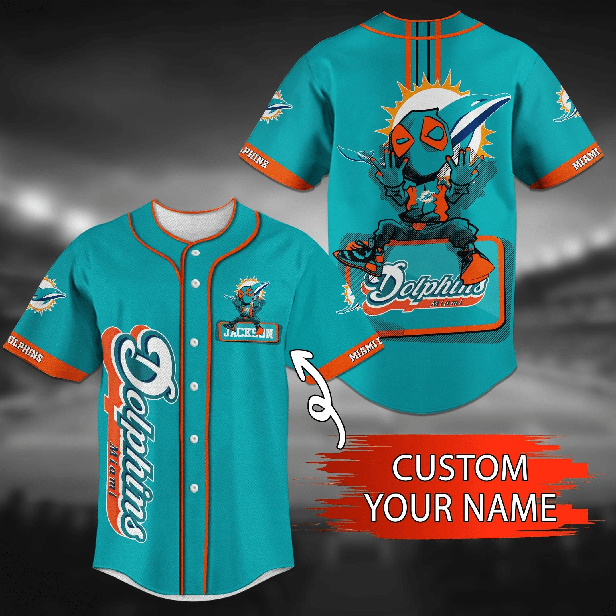  Miami Dolphins NFL Personalized Custom Name Baseball Jersey Shirt