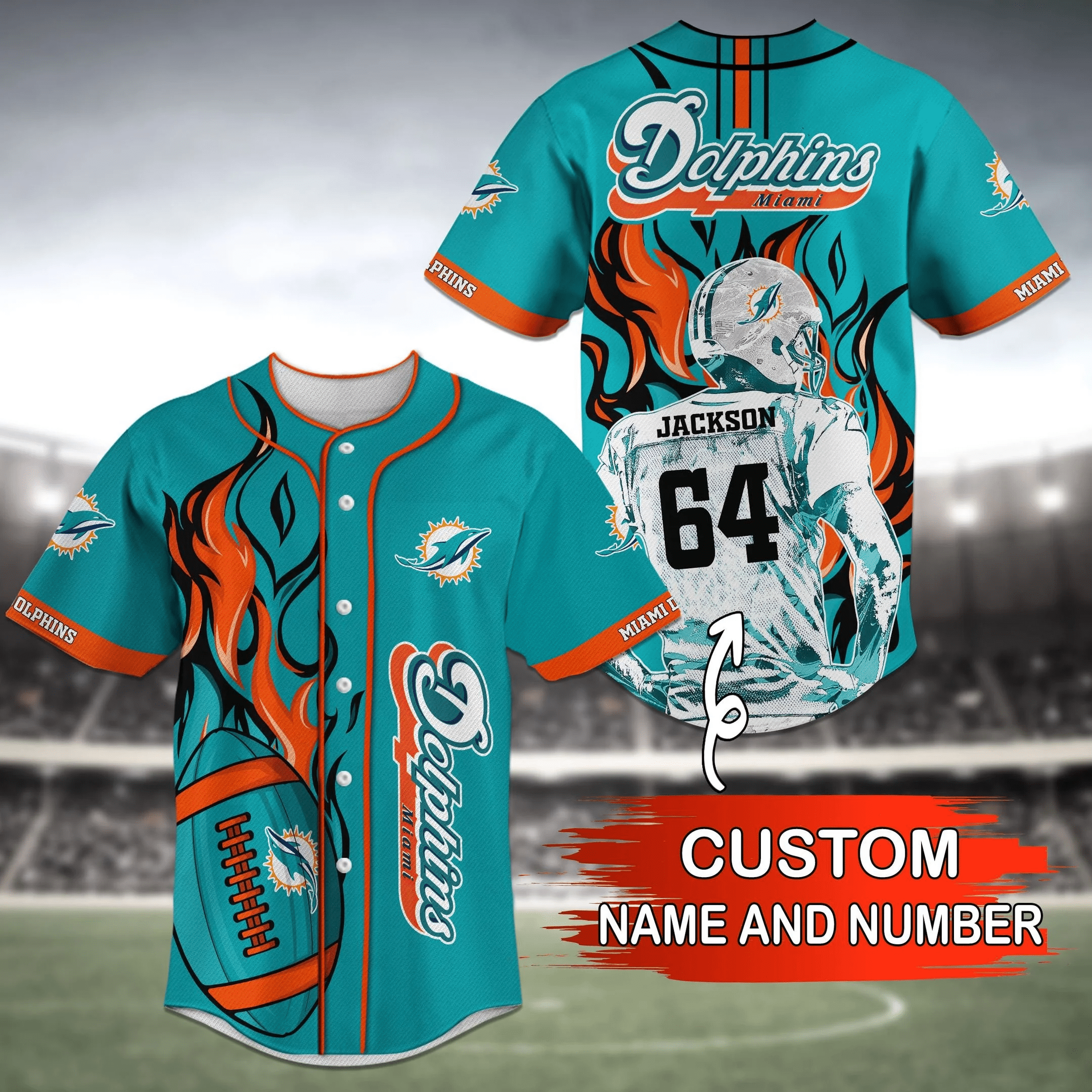 Miami Dolphins NFL Personalized Custom Name Baseball Jersey Shirt