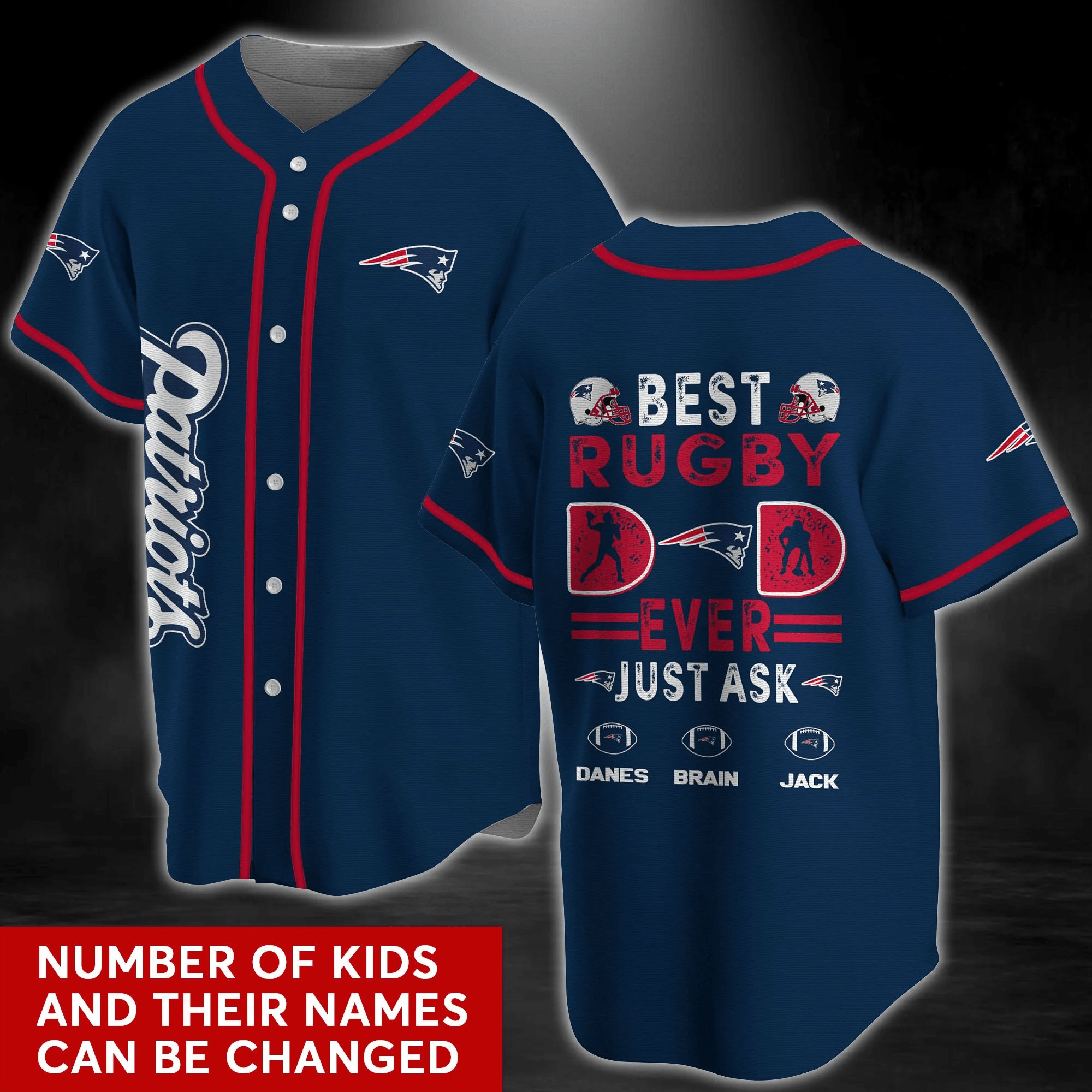 New England Patriots NFL Personalized Baseball Jersey Shirt - Best Rugby Dad Ever