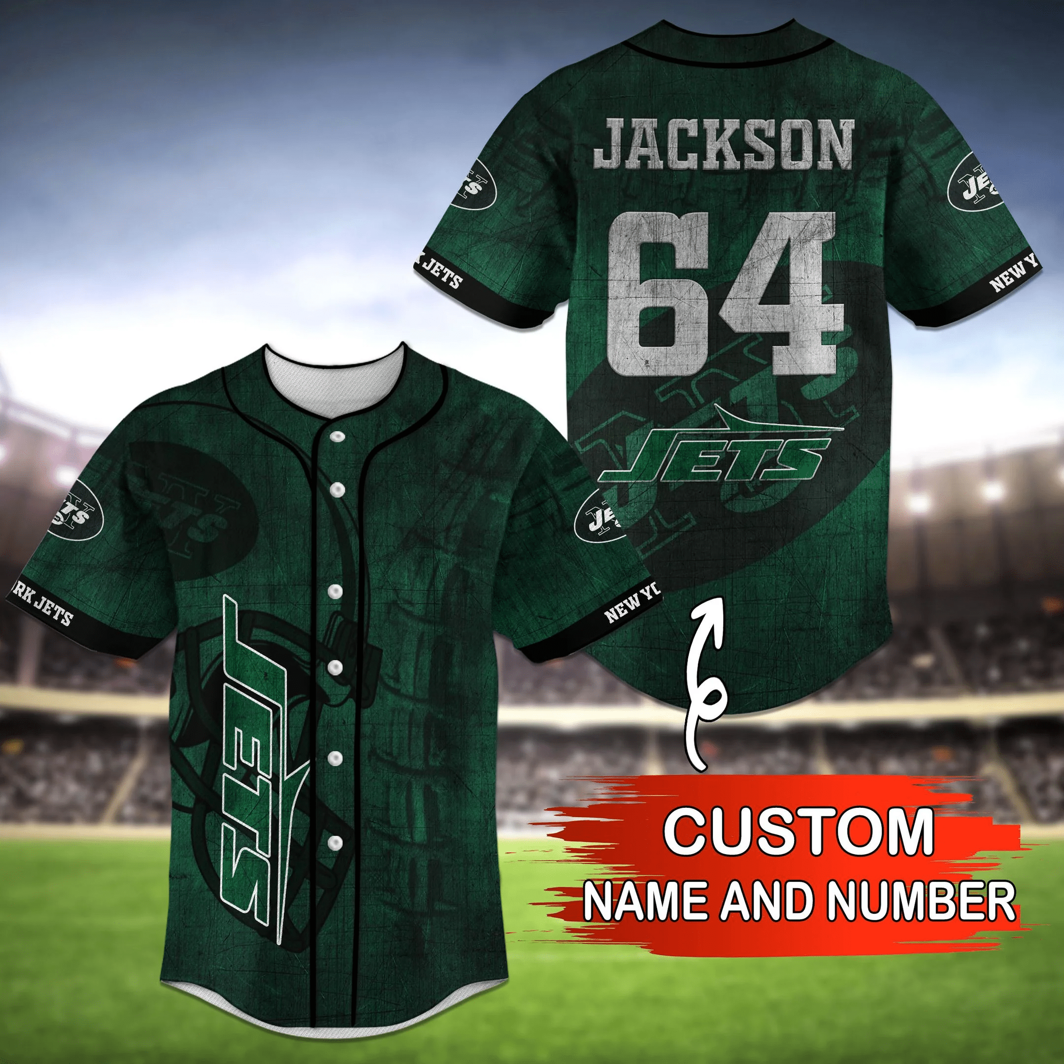 New York Jets NFL Custom Name Baseball Jersey Shirt