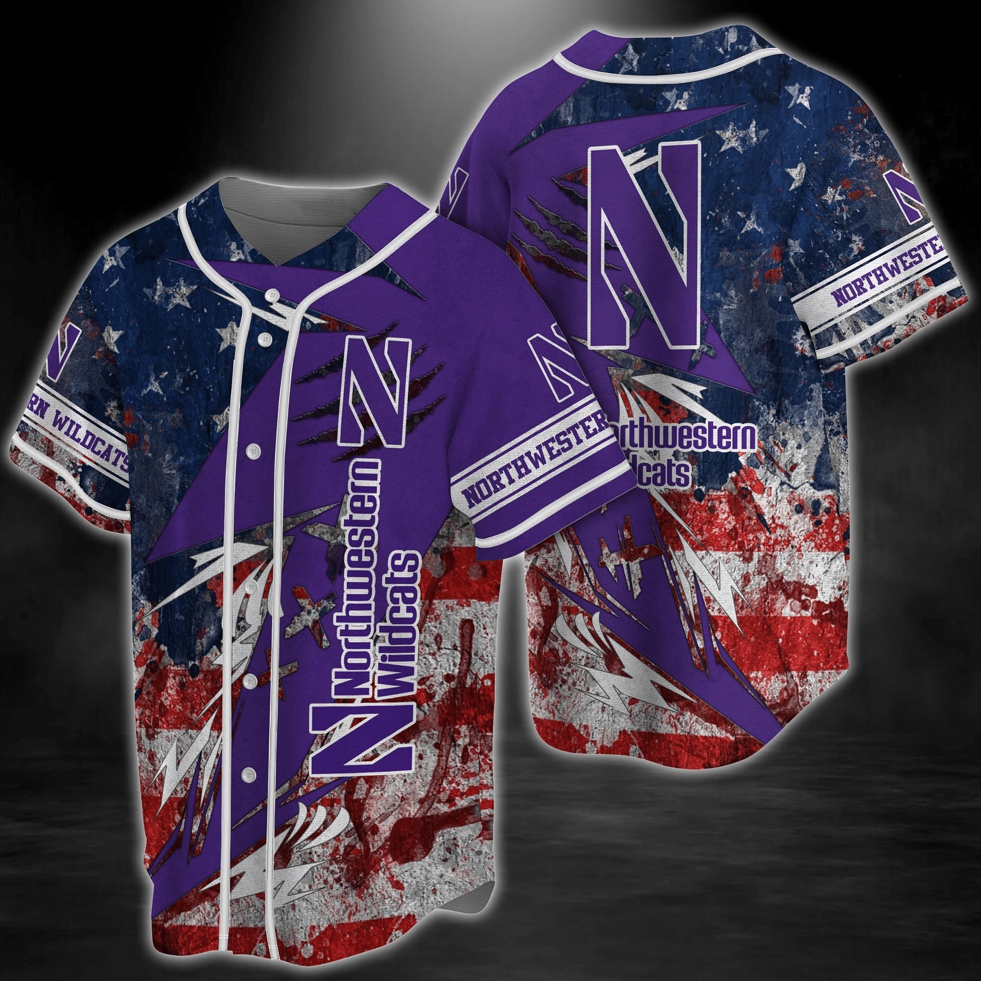 Northwestern Wildcats NCAA Baseball Jersey Shirt US Flag