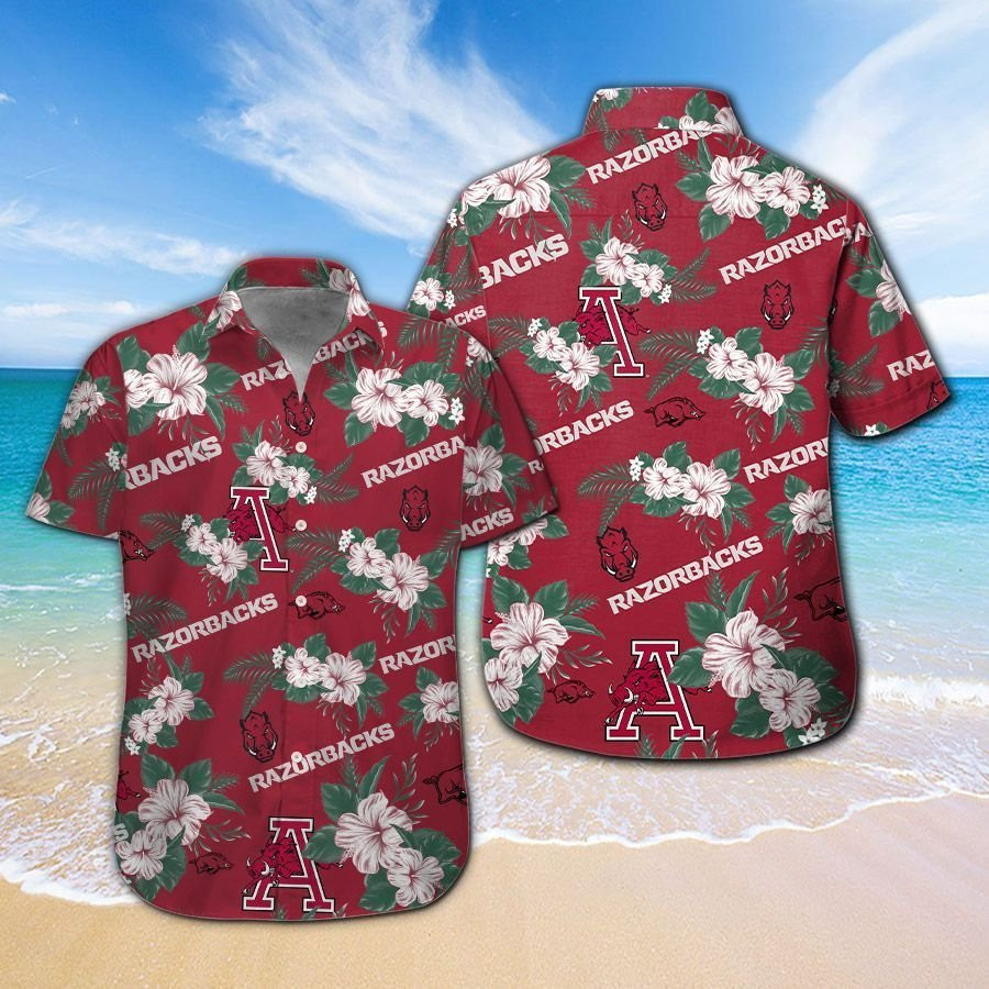 Arkansas Razorbacks Short Sleeve Button Up Tropical Aloha Hawaiian Shirt Set for Men Women Kids MTE010