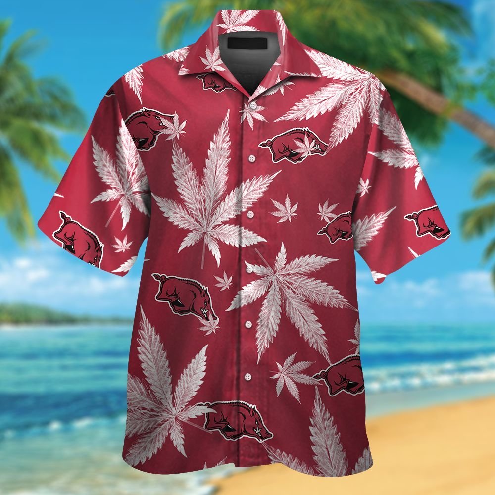 Arkansas Razorbacks Short Sleeve Button Up Tropical Aloha Hawaiian Shirt Set for Men Women Kids MTE012