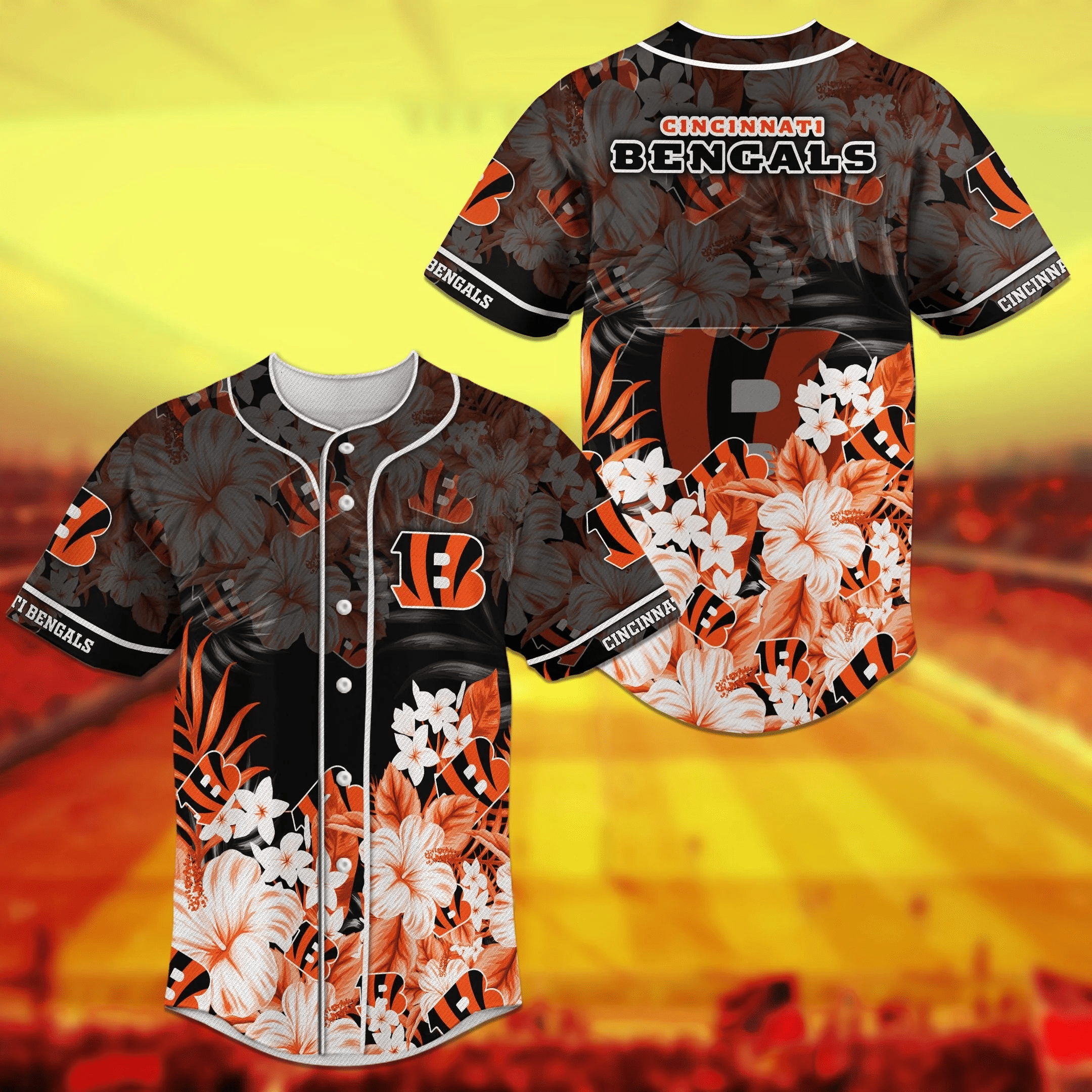 Cincinnati Bengals NFL Baseball Jersey Shirt with Flower Design