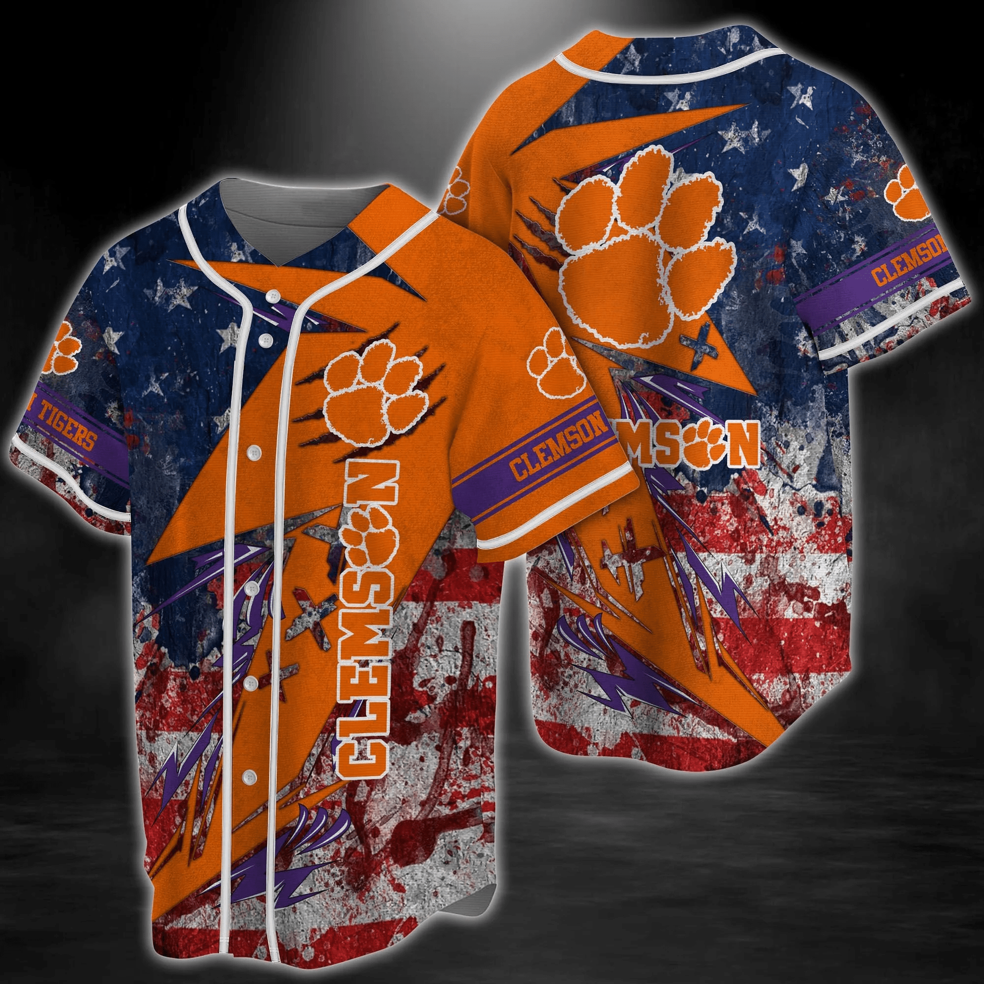 Clemson Tigers NCAA Baseball Jersey Shirt with US Flag FVJ