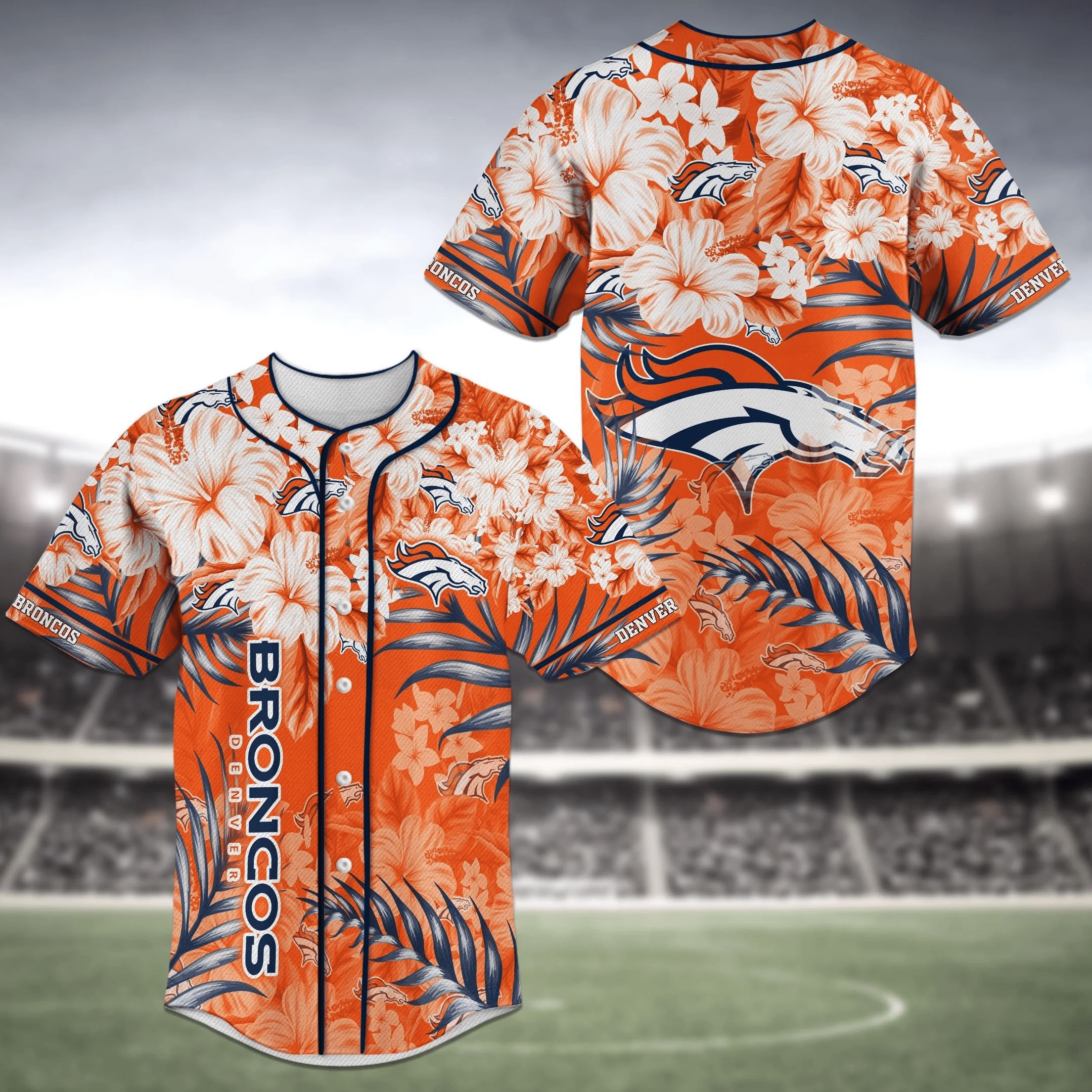 Denver Broncos NFL Baseball Jersey Shirt with Flower Design