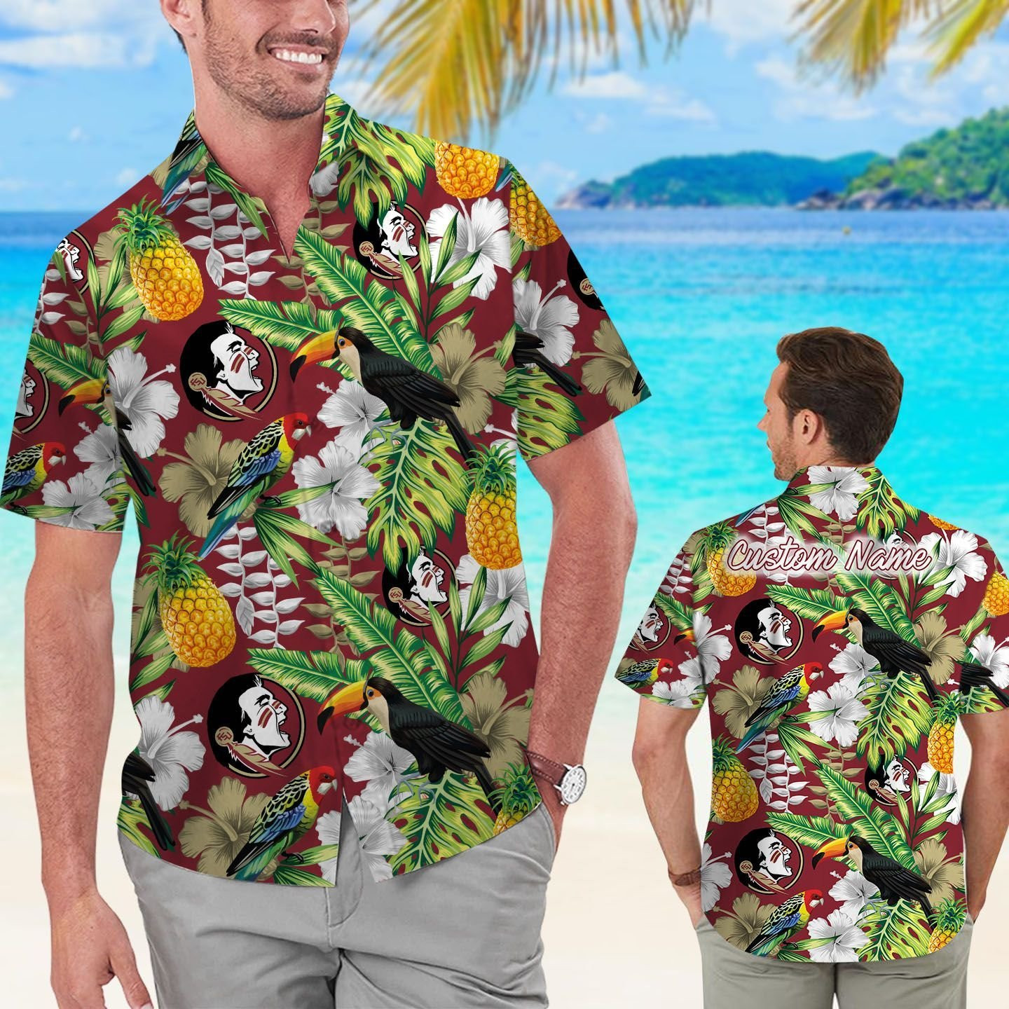 Florida State Seminoles Personalized Parrot Floral Tropical Aloha Hawaiian Shirt