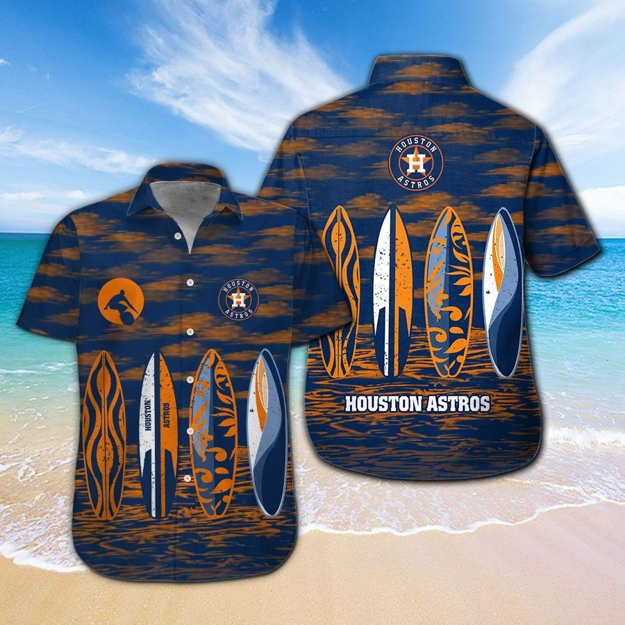 Houston Astros Short Sleeve Button Up Tropical Aloha Hawaiian Shirt Set for Men Women Kids MTE010