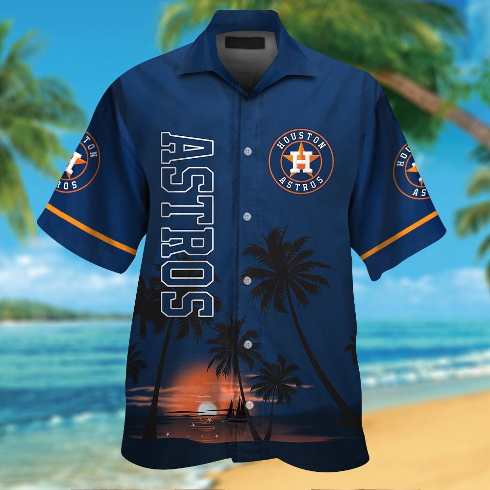 Houston Astros Short Sleeve Button Up Tropical Aloha Hawaiian Shirt Set for Men Women Kids MTE011