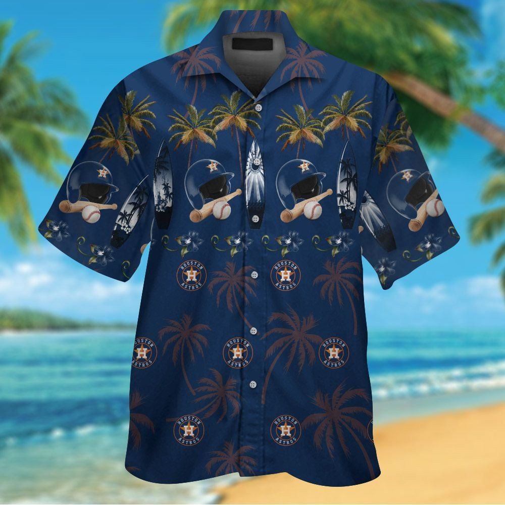 Houston Astros Short Sleeve Button Up Tropical Aloha Hawaiian Shirt Set for Men Women Kids MTE06