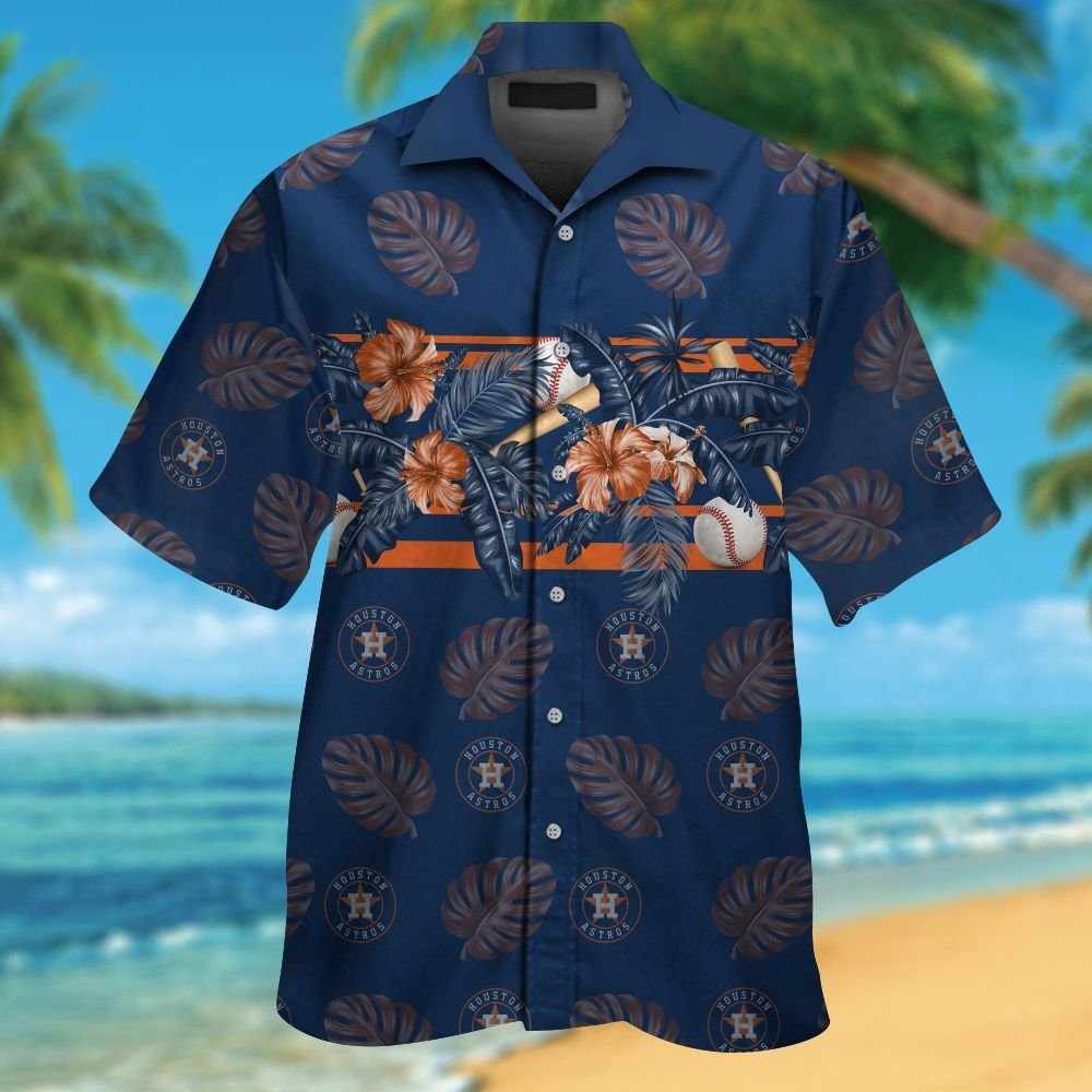 Houston Astros Short Sleeve Button Up Tropical Aloha Hawaiian Shirt Set for Men Women Kids MTE07
