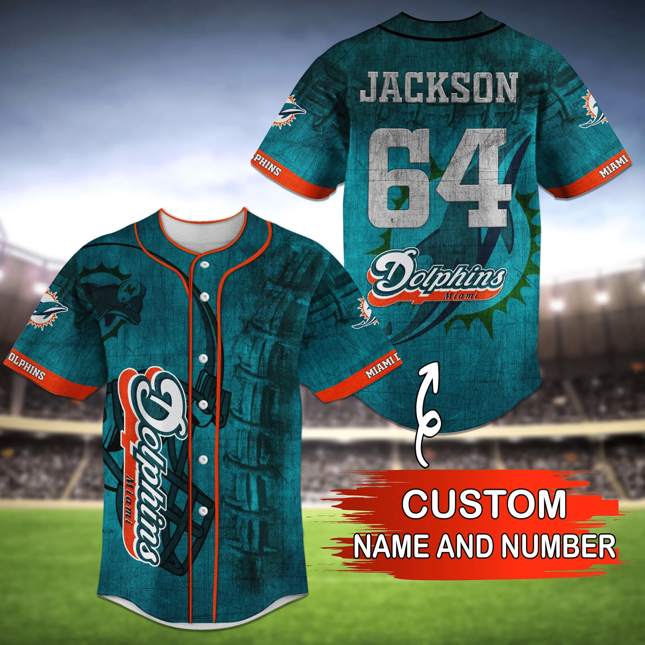 Miami Dolphins NFL Personalized Personalized Name Baseball Jersey Shirt FVJ