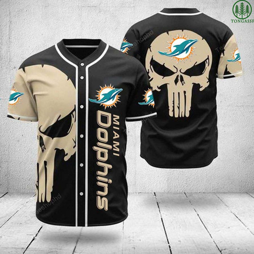 Miami Dolphins Skull NFL Baseball Jersey Shirt FVJ