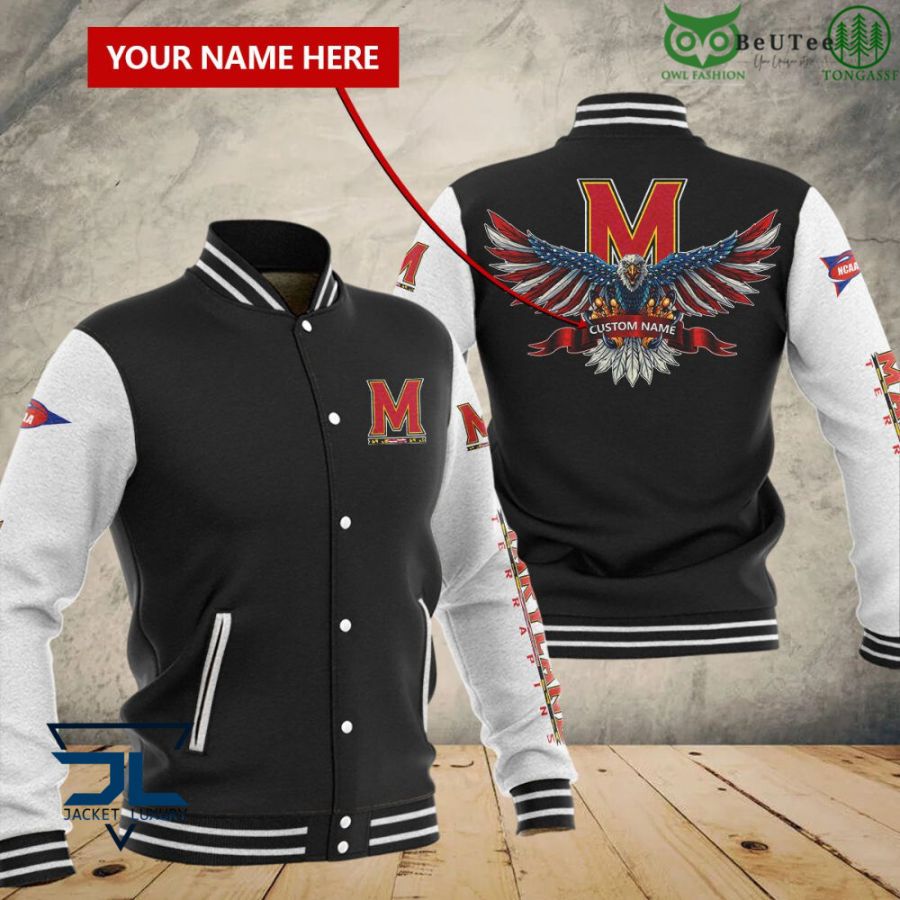 NCAA Maryland Terrapins Custom Name Black Baseball Jacket