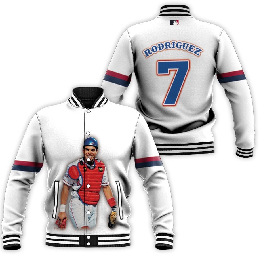 Washington Nationals Ivan Rodriguez 7 MLB Great Player White 3D Designed Allover Gift For Nationals Fans Baseball Jacket - MLB