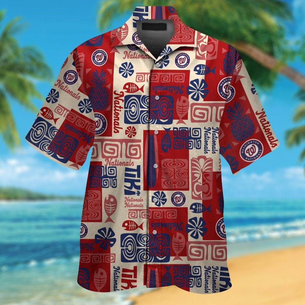 Washington Nationals Short Sleeve Button Up Tropical Aloha Hawaiian Shirt Set for Men Women Kids MTE011