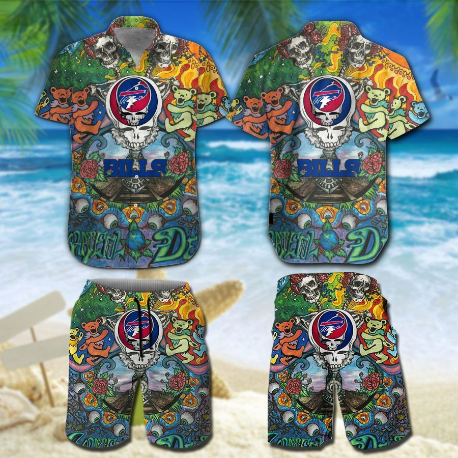 Buffalo Bills Grateful Dead Men Women Kids Hawaiian Shirt and Short Set