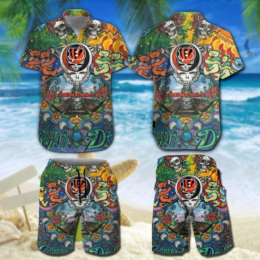 Cincinnati Bengals Grateful Dead Men Women Kids Hawaiian Shirt and Short Set