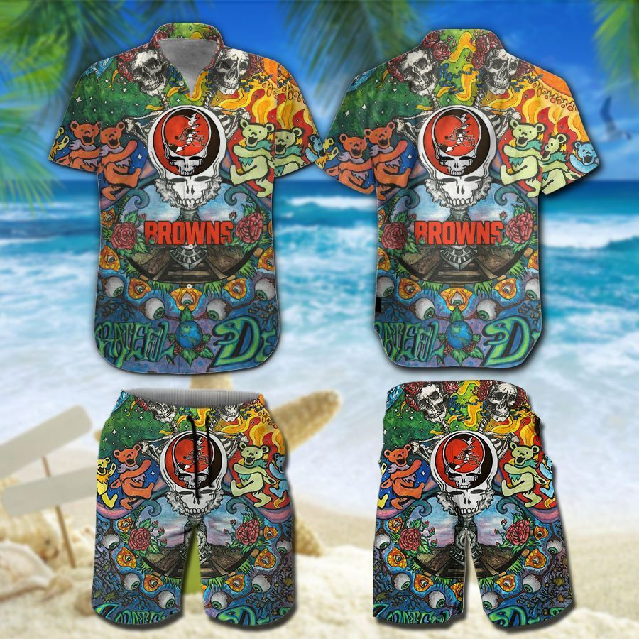 Cleveland Browns Grateful Dead Men Women Kids Hawaiian Shirt and Short Set 06
