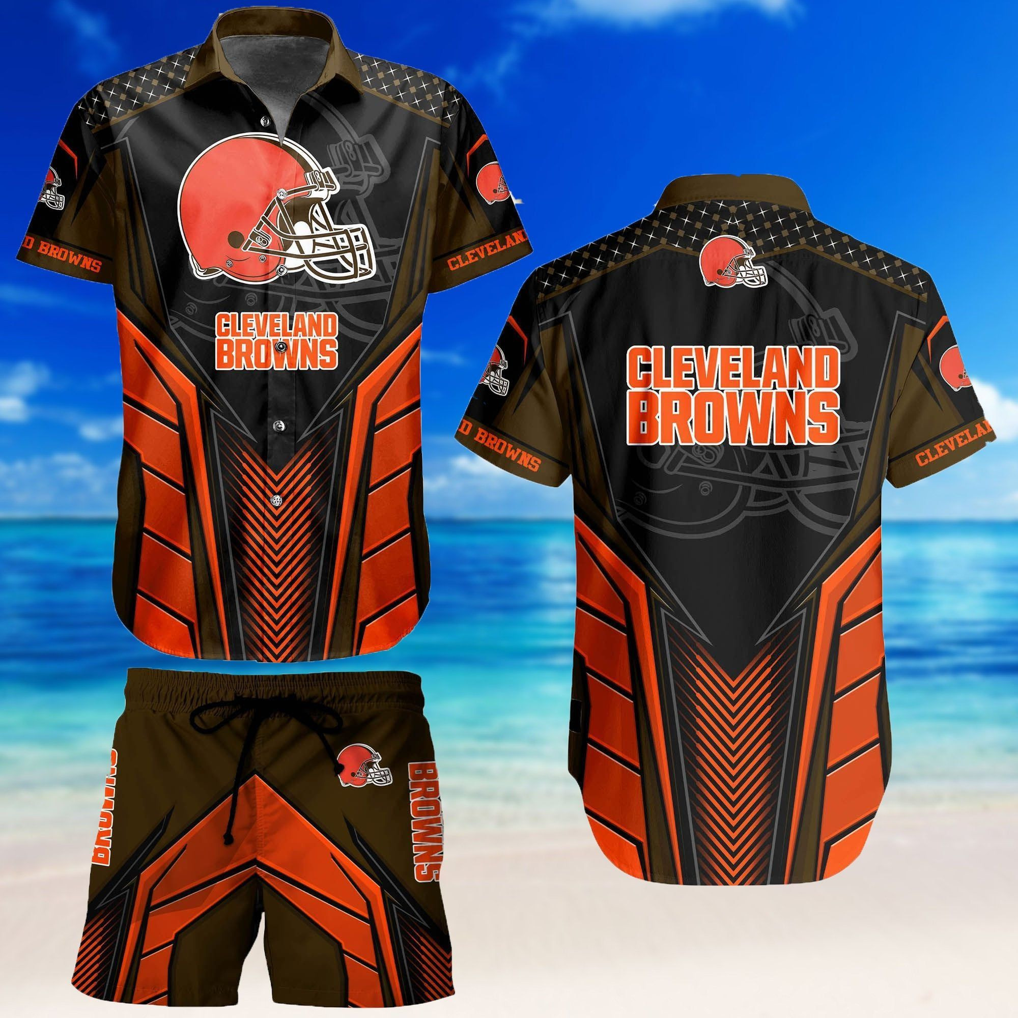 Cleveland Browns Men Women Kids Hawaiian Shirt and Short Set 01