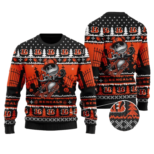 Cincinnati Bengals Jack Skellington Halloween Holiday Party Full-print Thicken Sweater