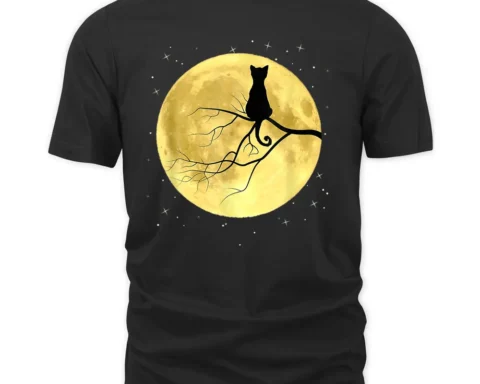 Cat On Moon Mystical Halloween T-Shirt