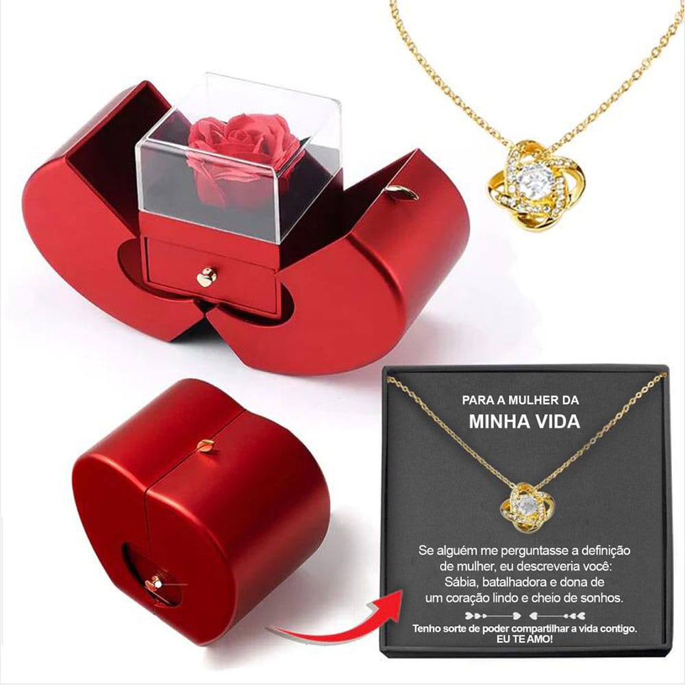 Jewelry Box Red Apple Gift Necklace Eternal Rose For Girl Mother's Day Valentine's Day Gifts With Artificial Flower Rose Flower