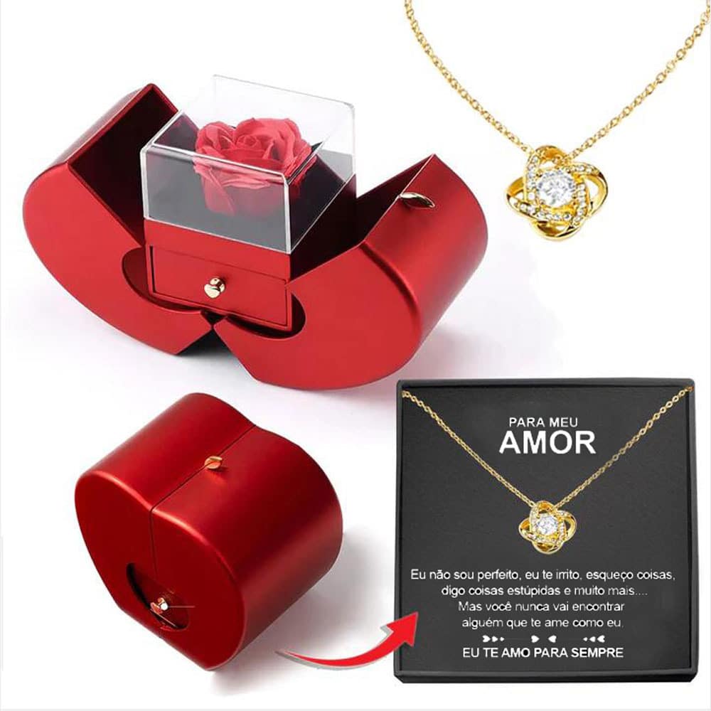 Jewelry Box Red Apple Gift Necklace Eternal Rose For Girl Mother's Day Valentine's Day Gifts With Artificial Flower Rose Flower